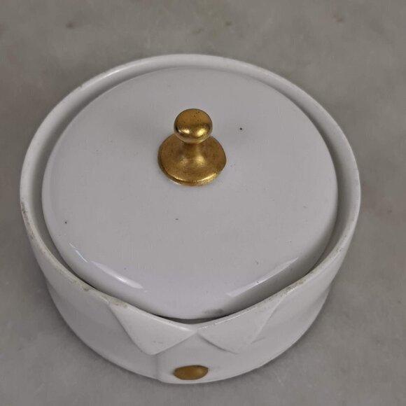 R & S Germany Cream Colored Button Box Gold Accent Removable Lid Porcelain - Picture 2 of 13